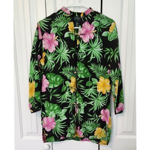 Lauren Ralph Lauren 100% Linen Kimono Top Tropical Hawaiian Size S
